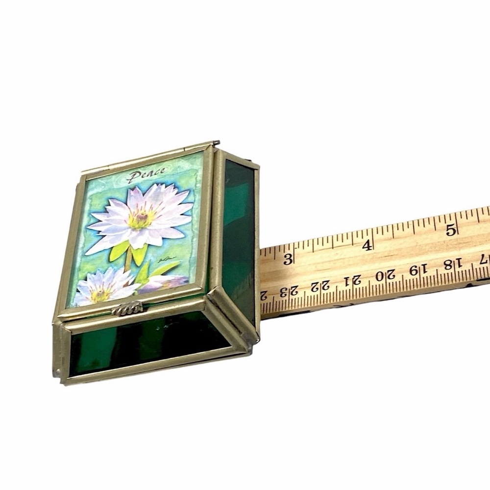 VIVA Mexico Stained Glass Jewelry Box Lily “Peace” Mirrored Trinket VTG - Picture 11 of 12